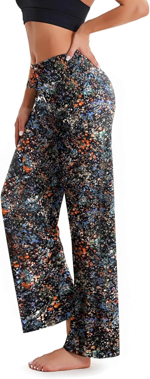 TNNZEET 3 Pack Women's Wide Leg Pants with Pockets - Casual Loose Yoga Trouser Pants Sweatpants Palazzo Lounge Pajama Pants