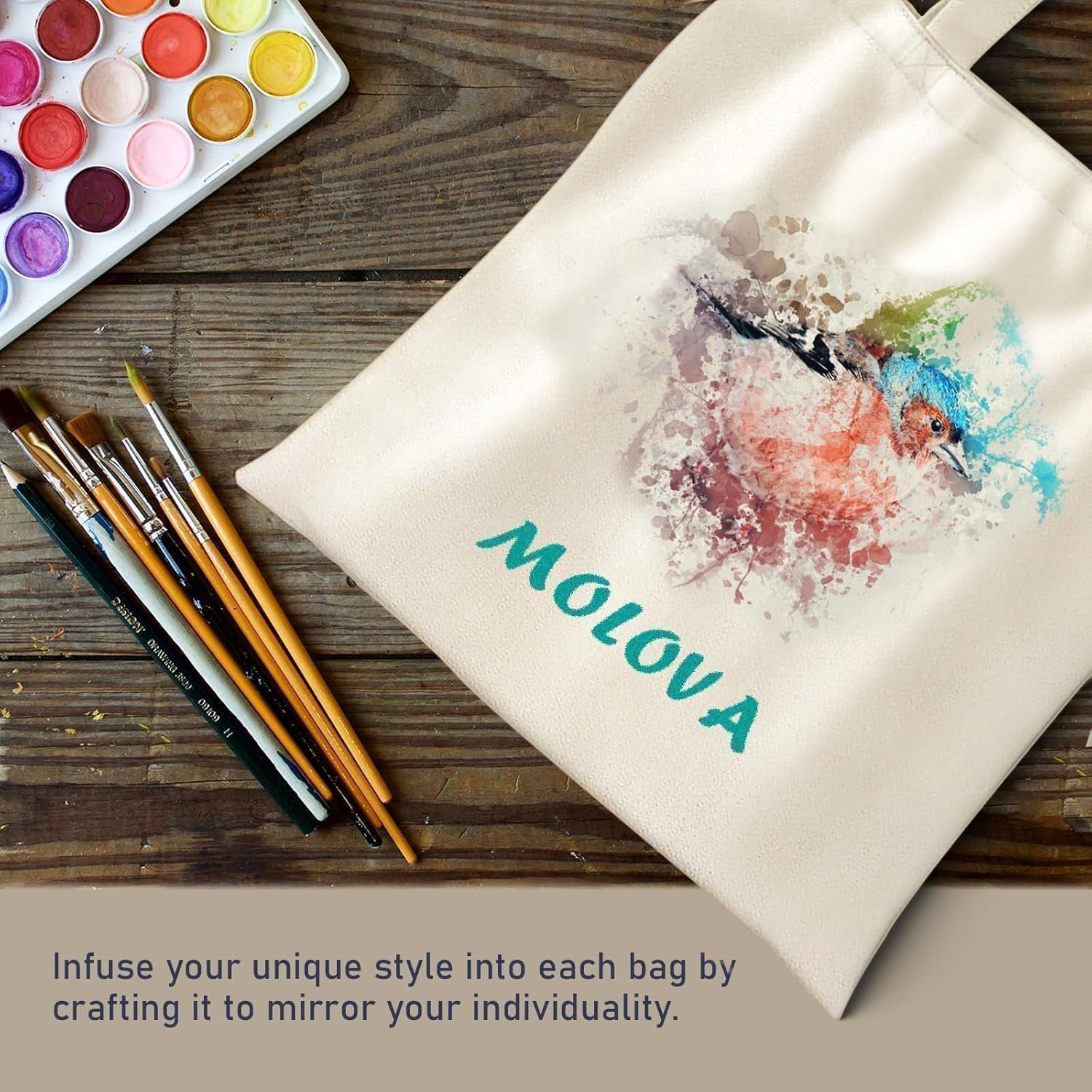 MOLOVA 1-200 Pack Available Premium Canvas Reusable Tote Gift Bags, Made of Natural Canvas with Handle, Work, DIY, Shopping