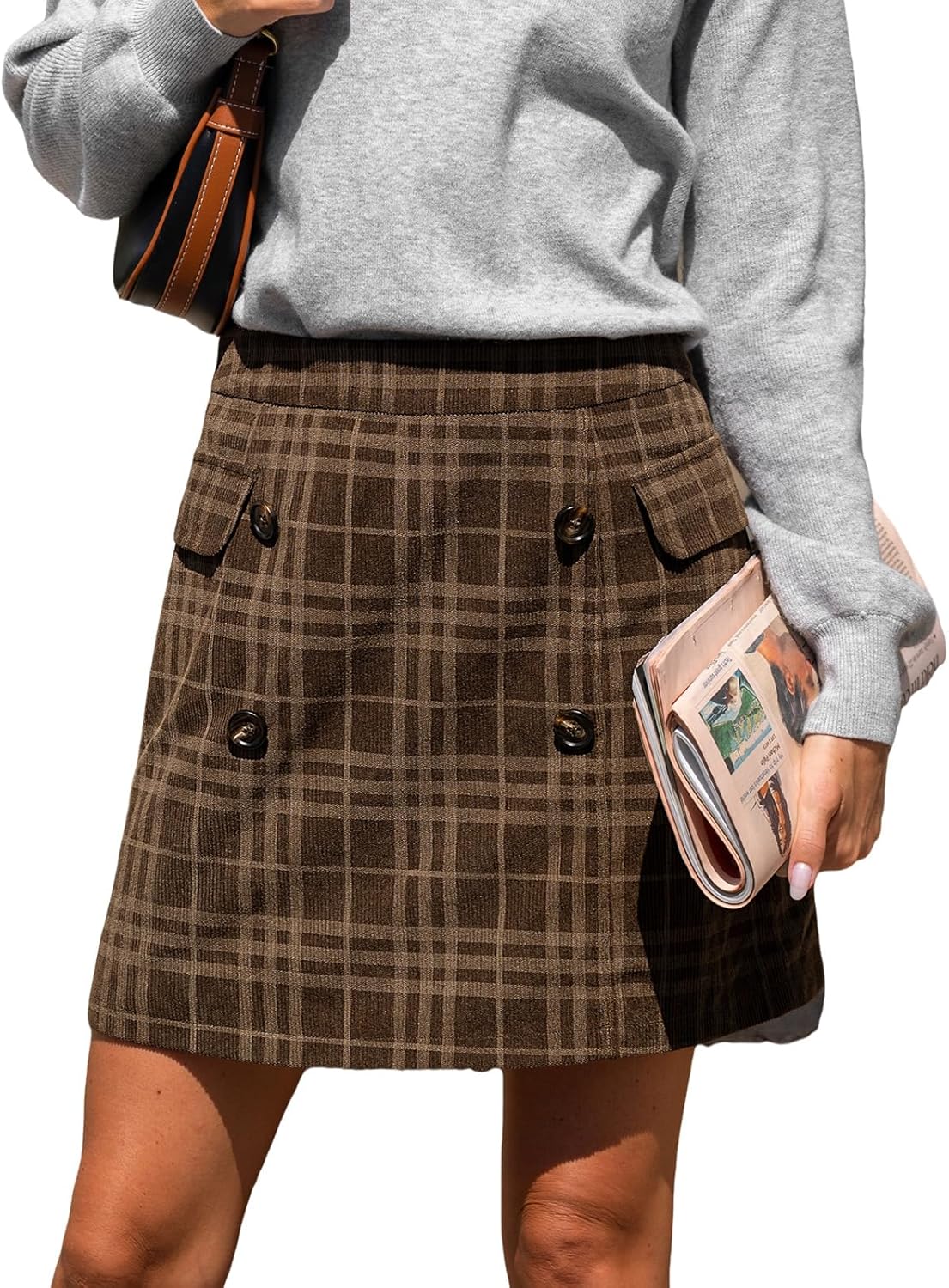 CUPSHE Women Mini Plaid Skirts Tweed High Waist Bodycon Pencil Hem Fall Winter Dressy Outfits Shorts