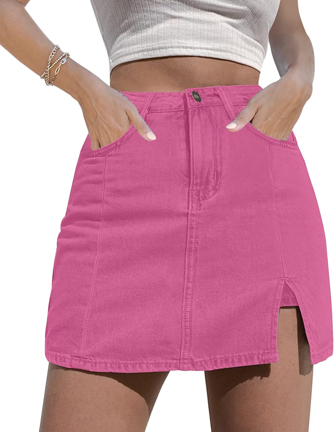 luvamia Skorts Skirts for Women Denim Mini Skirt Side Slit with High Waisted Jean Shorts Stretchy