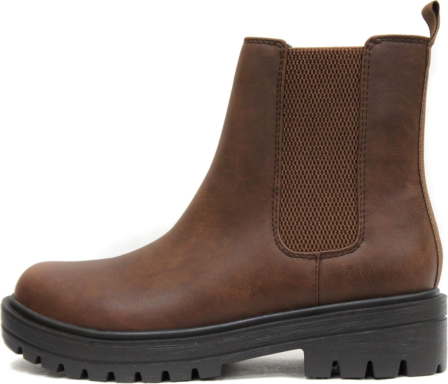 Soda Pilot ~ Women Lug Sole Low Heel Chelsea Fashion Ankle Bootie w/Double Elastic Gore