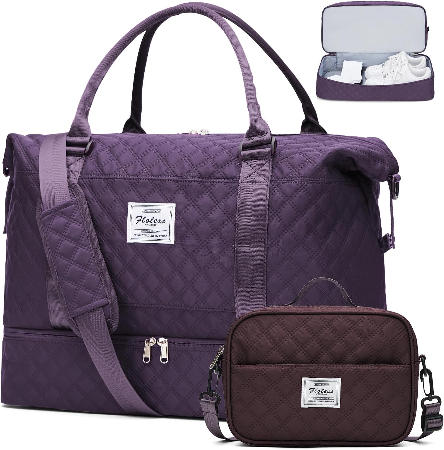 Weekender Bags for Women,Personal Item Travel Bag with Shoes Compartment,Overnight Travel Duffel Bag with Toiletry Bag
