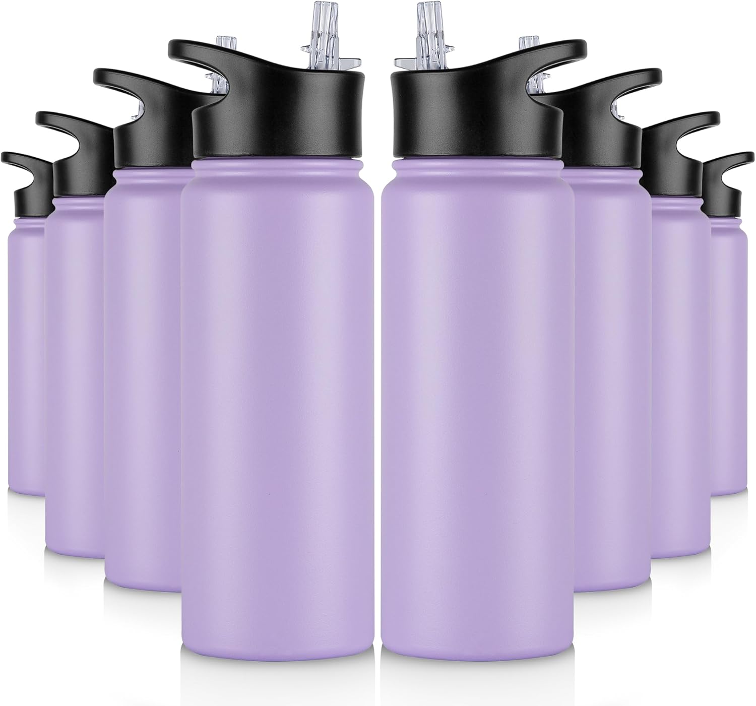 40 oz Insulated Water Bottle with Straw, Stainless Steel Sports Water Bottles with 2 Lids (Straw and Wide Mouth lid), Double Wall Vacuum, Leakproof, BPA-Free, Black