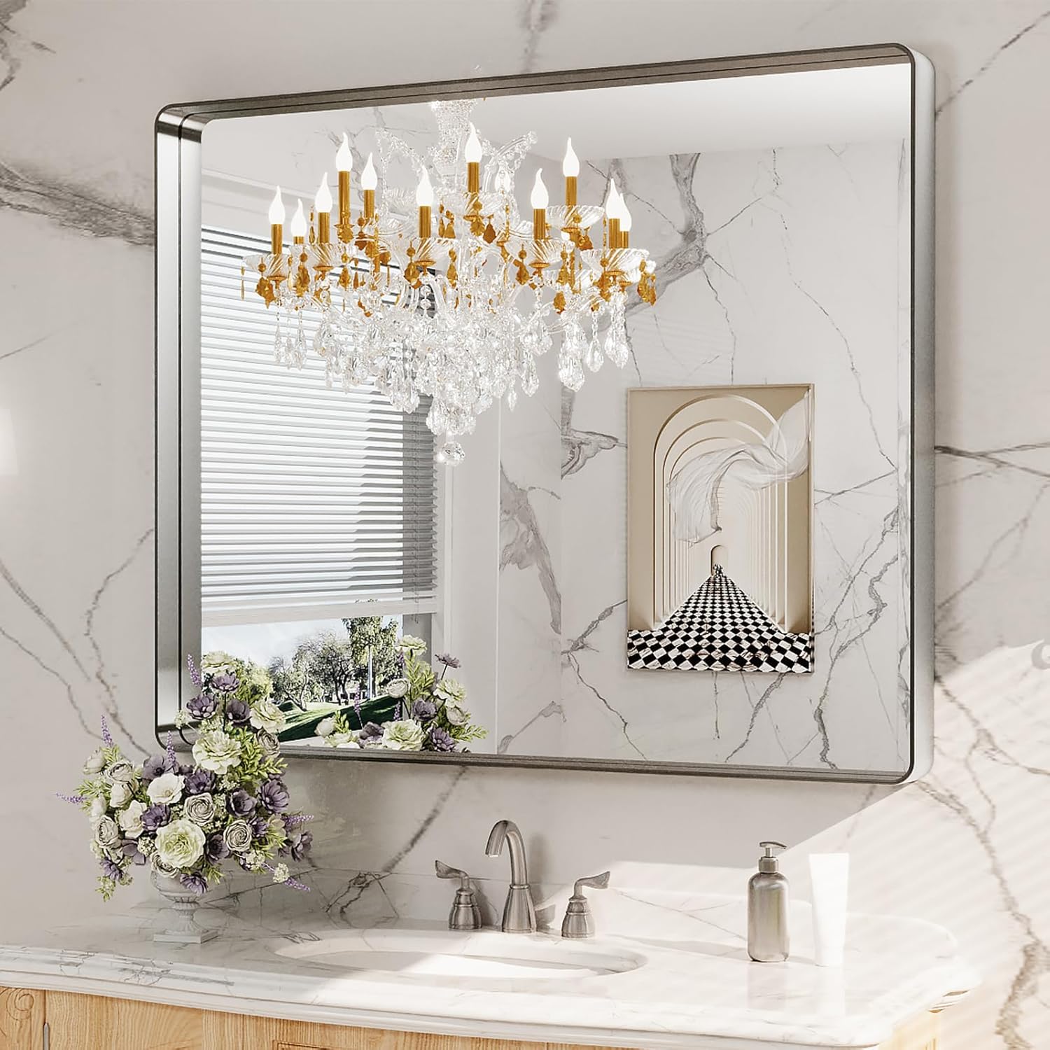 LOAAO 40X36 Inch Black Metal Framed Bathroom Mirror for Wall, Matte Black Bathroom Vanity Mirror Farmhouse, Anti-Rust, Tempered Glass, Hangs Horizontally or Vertically