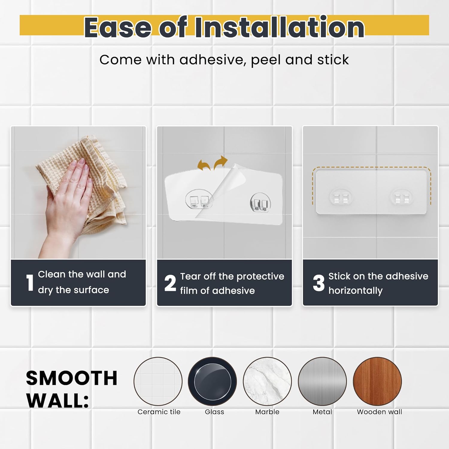 OMAIRA 3-Pack Shower Caddy with Soap Holder, Adhesive Rustproof No-drill Strudy Loading Inside Shower Organizer Shelves Rack Storage Bathroom Organization for Smooth Wall Glass Tile, Black (Large)