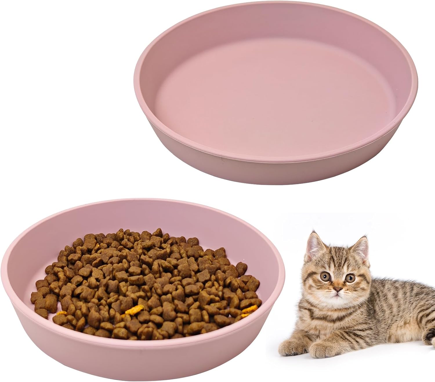 BNOSDM Silicone Cat Food Plate 2 Pack Shallow Dog Bowl Flat Puppy Feeding Dish for Small Dogs and Cats Whisker Fatigue Pet Plates for Dry and Wet Food (Green)