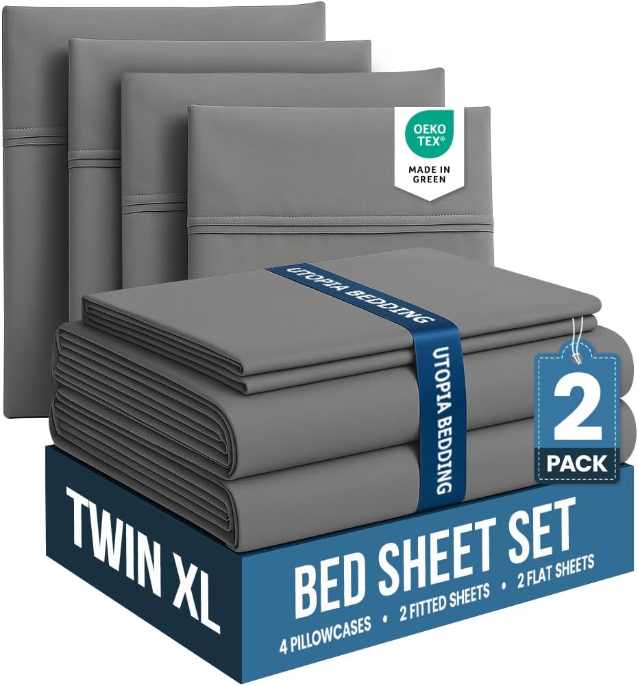 Utopia Bedding Queen Size Sheet Set – 4 Piece Bed Sheets, Soft and Breathable Microfiber, Includes 1 Fitted Sheet, 1 Flat Sheet and 2 Pillowcases – Oeko Tex (Grey)