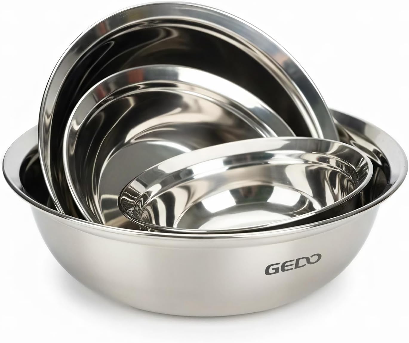 GEDO Stainless Steel 4 Piece Mixing Bowls Set, SUS316 Metal Nesting Bowls, Silver, Kitchen Food Prep Serving Bowls (7.07/8.64/10.21/11.79 in)