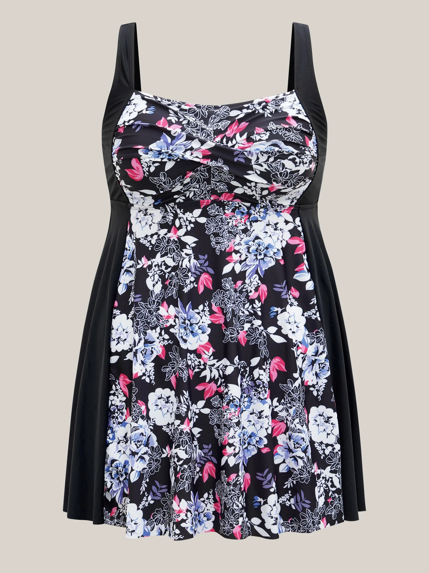 Floral Color-Block Twist Front Swim Dress