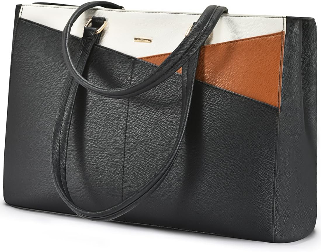 LOVEVOOK Laptop Tote Bag for Women 15.6 Inch Waterproof Leather Computer Bags Business Office Work Briefcase Black