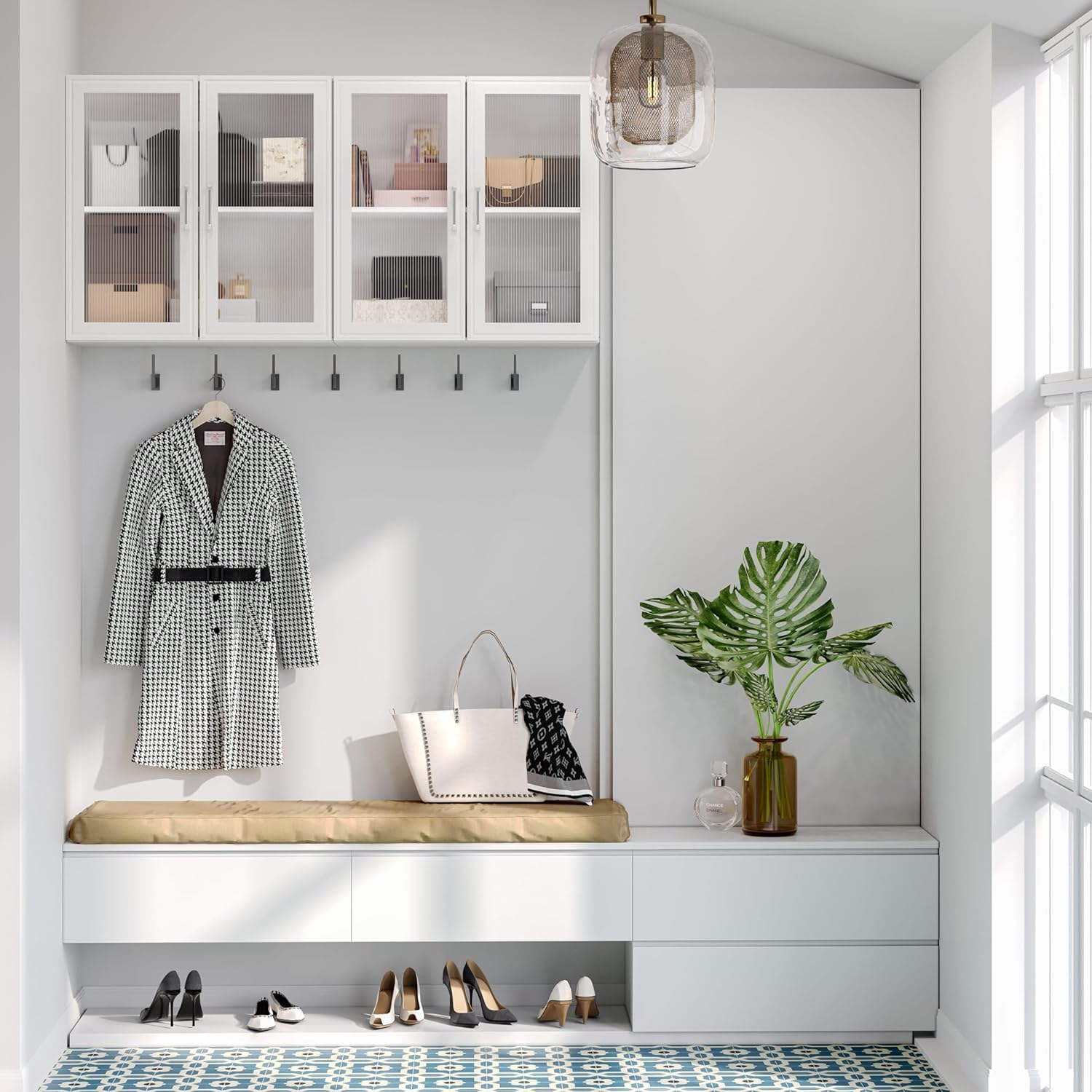 Kitchen Wall Cabinets 4 Doors - Laundry Wall Mounted Storage Cabinets with Acrylic Glass Doors in White, 24