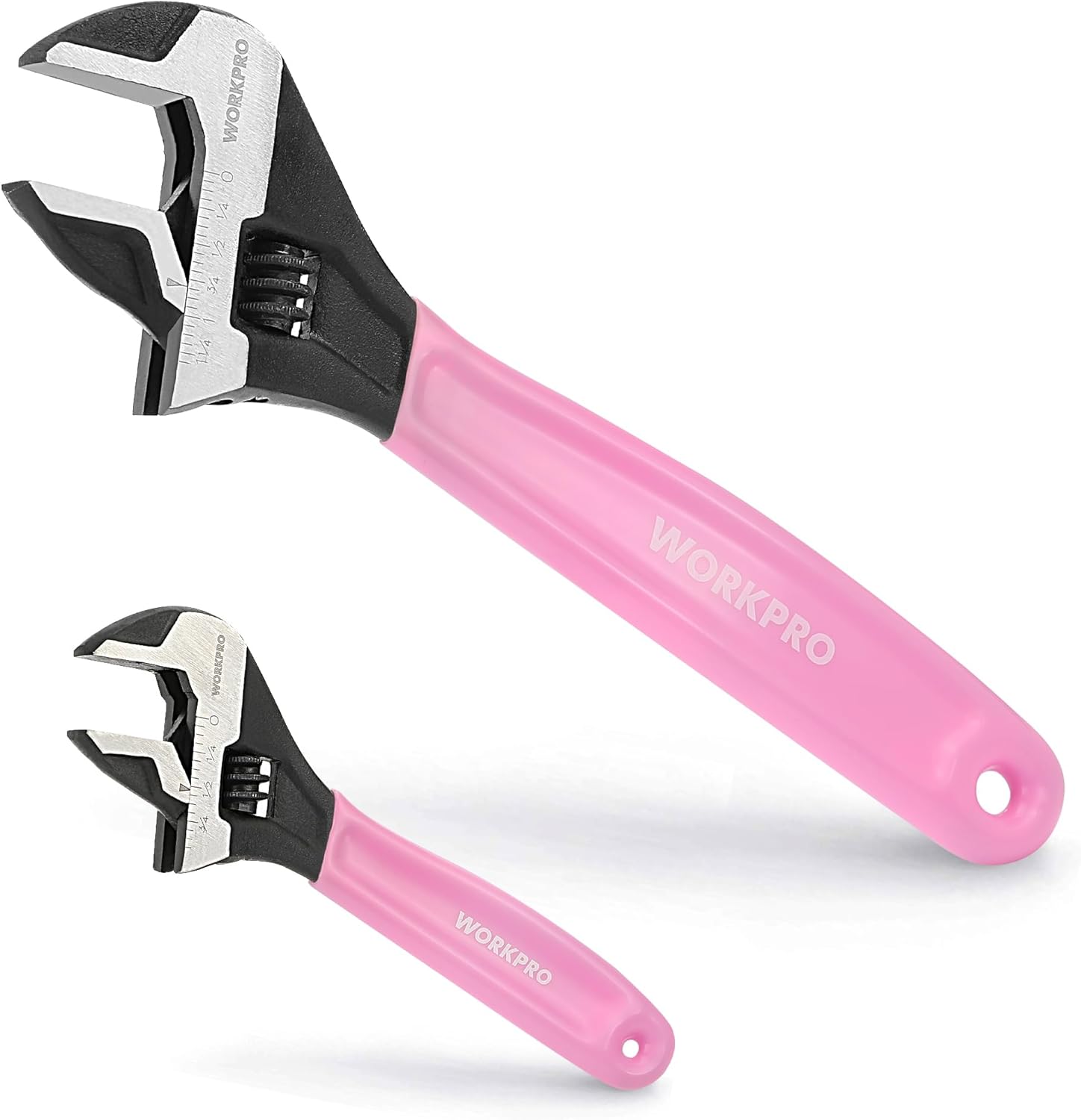 WORKPRO 6-Inch Pink Adjustable Wrench, Cr-V Steel, Wide Jaw Black Oxide Wrench, Metric & SAE Scales, for Home, Garage, Workshop and DIY-Pink Ribbon