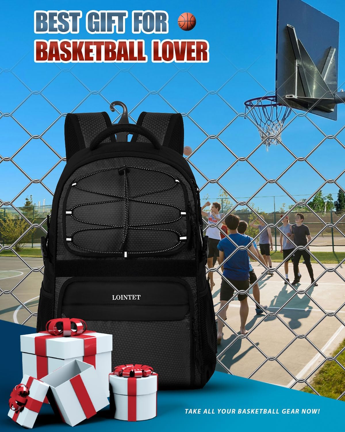 Basketball Bag Backpack with Ball Holder Shoes Compartment, Large Basketball Accessories Sports Bag