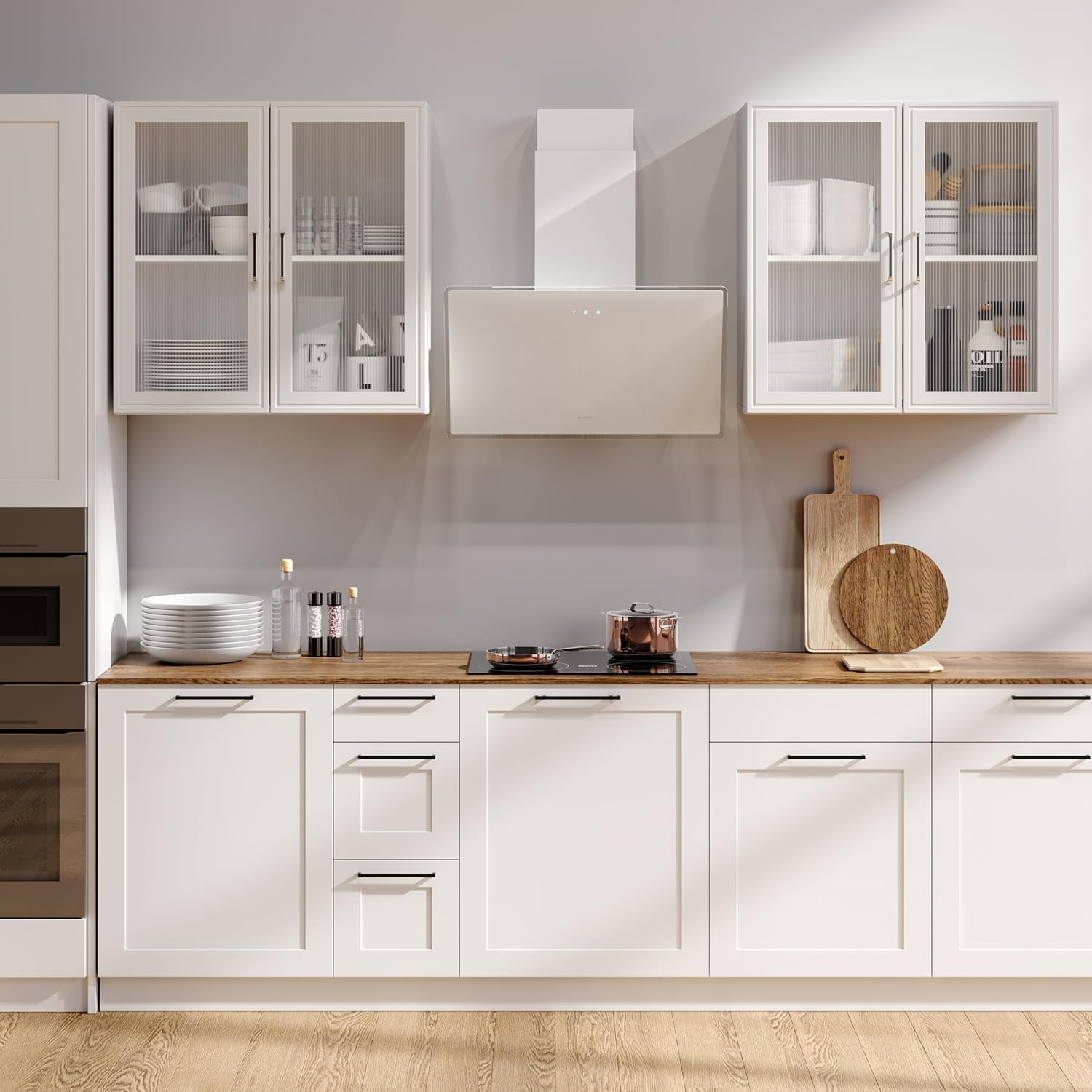 Kitchen Wall Cabinets 4 Doors - Laundry Wall Mounted Storage Cabinets with Acrylic Glass Doors in White, 24
