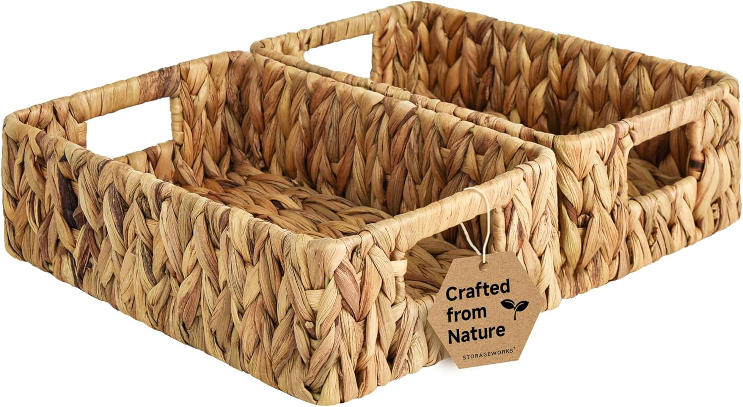 StorageWorks Wicker Basket, Baskets for Organizing, Storage Basket with Built-in Handles, Water Hyacinth Shelves (Medium 2-Pack, Natural Hyacinth)