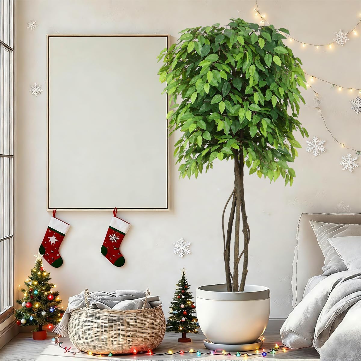 Artificial Cherry Blossom Tree 6ft Tall Indoor Faux White Flower Tree,Fake Cherry Blossom Tree for Home Office Party Wedding Decor