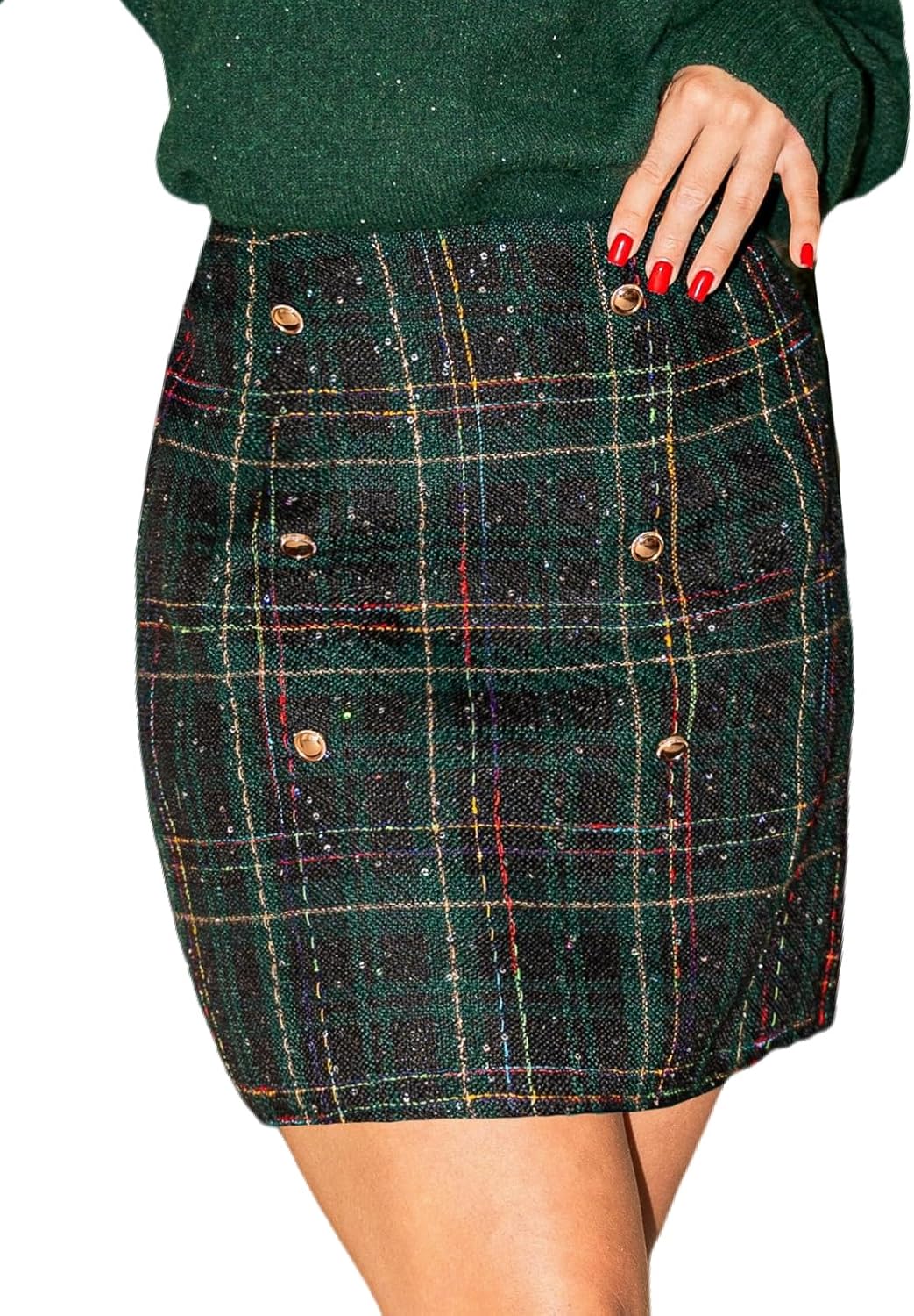 CUPSHE Women Mini Plaid Skirts Tweed High Waist Bodycon Pencil Hem Fall Winter Dressy Outfits Shorts