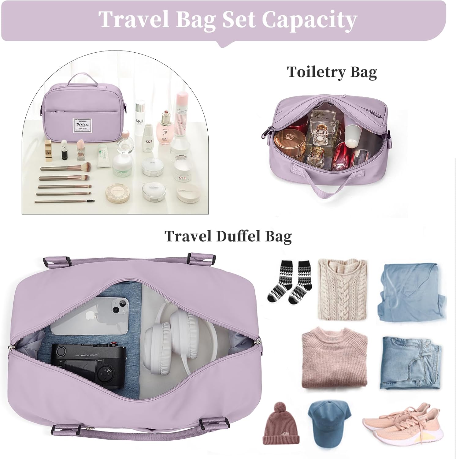 Weekender Bags for Women,Personal Item Travel Bag with Shoes Compartment,Overnight Travel Duffel Bag with Toiletry Bag