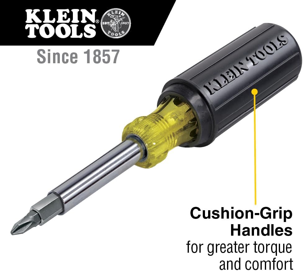 Klein Tools 32500 11-in-1 Screwdriver/Nut Driver Set, 8 Bits (Phillips, Slotted, Torx, Square), 3 Nut Driver Sizes, Cushion Grip Handle
