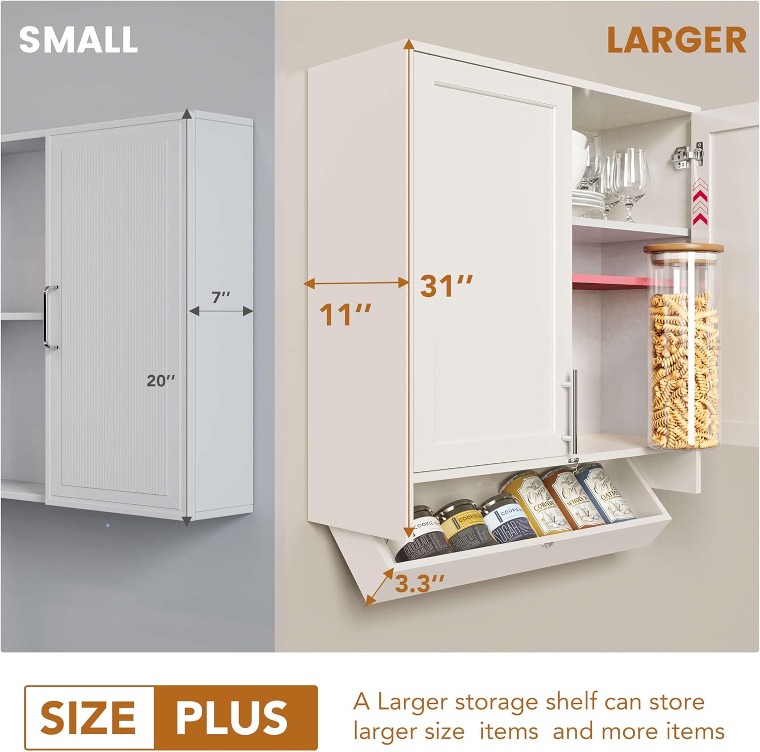 59’’W Laundry Room Cabinets Wall Mounted,Kitchen Wall Cabinet with Flip-Bottom Drawer for Spice, Adjustable Shelf, Shaker Wall Cabinets for Laundry Room, Kitchen, Bathroom, White