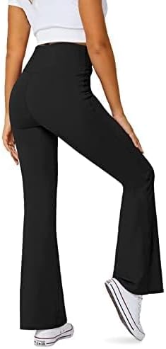 Women's Flare Leggings with Pockets Crossover High Waisted Bootcut Yoga Pants Tummy Control Bell Bottom Leggings