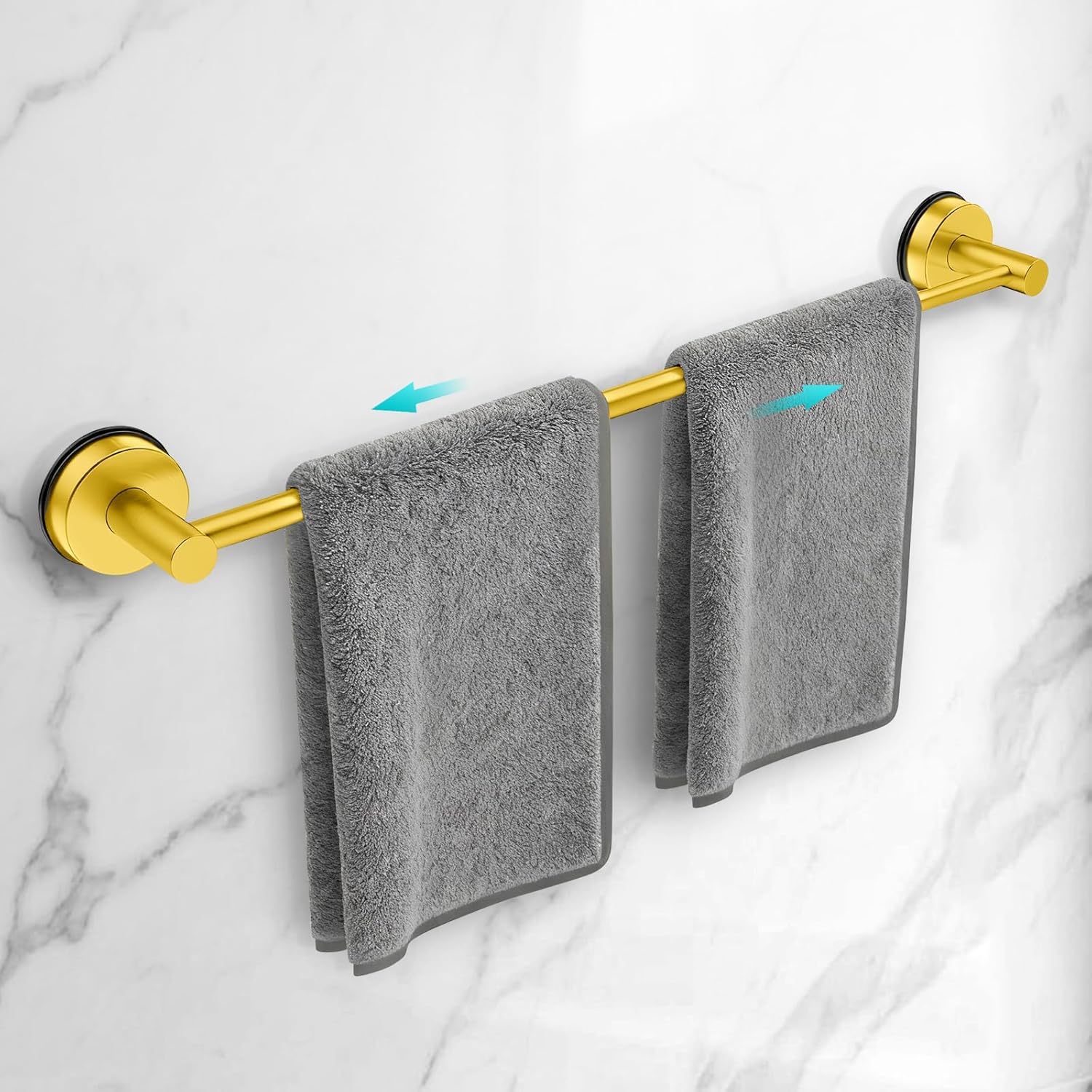 Adjustable Suction Cup Towel Bar for Bathroom Wall,14.6Inch~24 Inch Towel Racks for Bathroom,Stainless Steel Bath Towel Holder for Shower(Matte Black)
