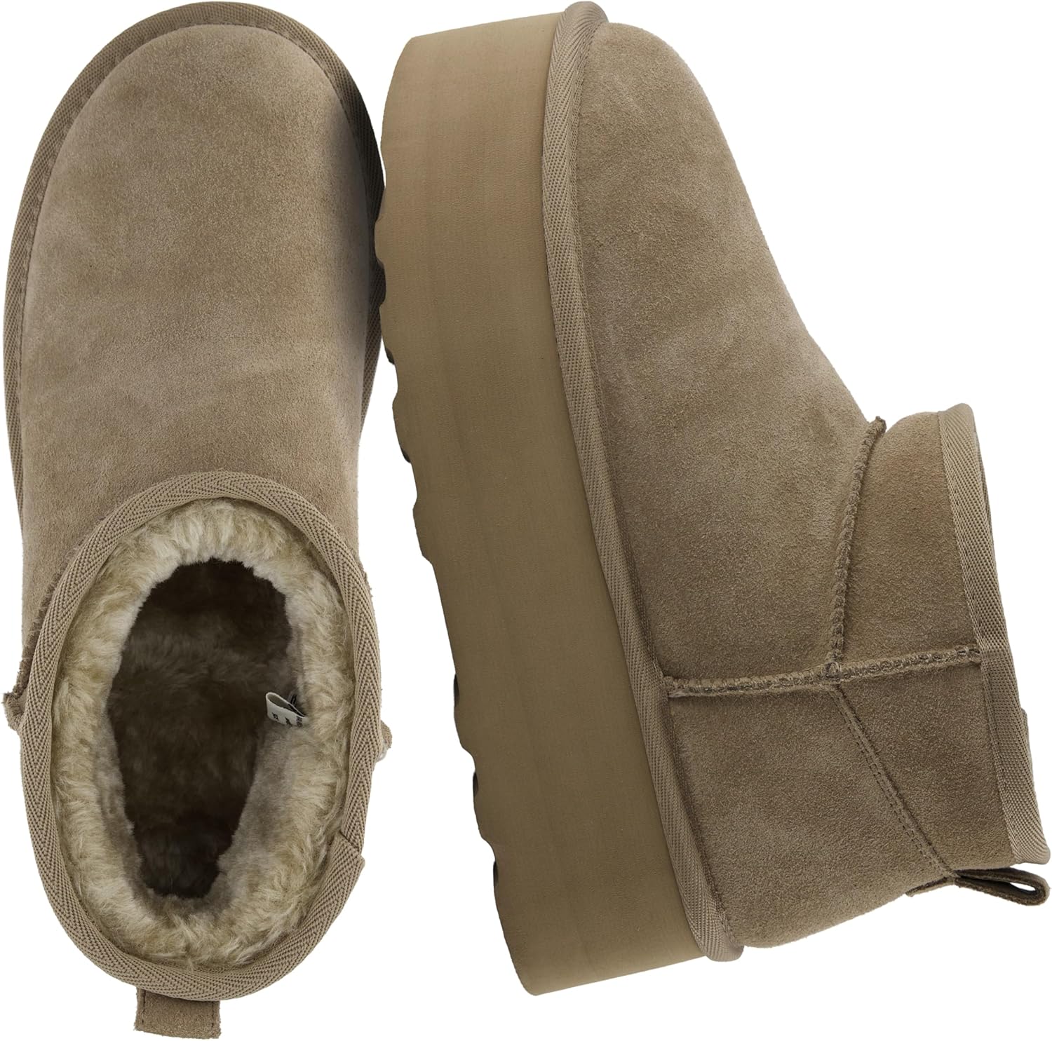 CUSHIONAIRE Hippy Women’s Platform Ankle Boots – Genuine Suede, Faux Fur Lining, Cozy Winter Slip-On Design, Comfortable Footwear with Wide Widths Available