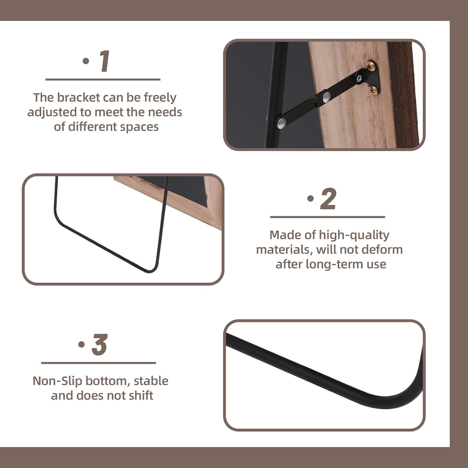 Arched Full Length Mirror with Solid Wood Frame, 71x32 Farmhouse Wall Mounted Floor Mirror with Stand, Vertical Hanging, Leaning Standing for Bedroom, Living Room, Brown