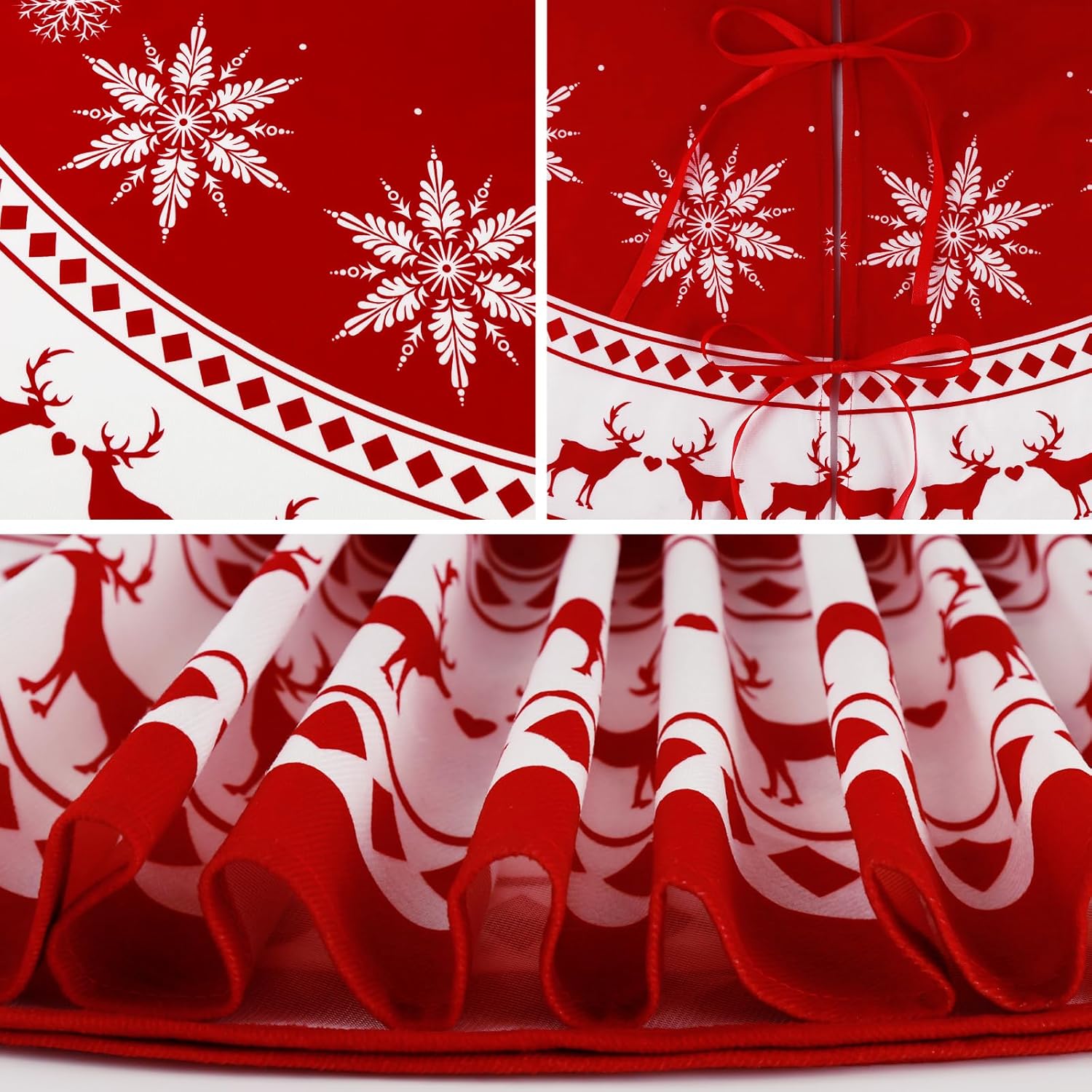 Christmas Tree Skirt 48 inch Large Tree Skirt Snowflake Reindeer Red Xmas Tree Skirt Rustic Christmas Tree Mat Decorations for Winter New Year Holiday Party Decor Indoor Outdoor (Santa, 48inch)