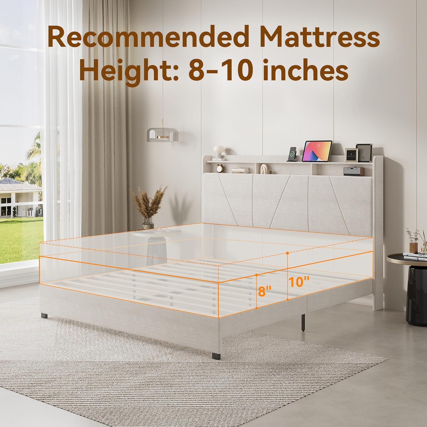 BedsPick Queen Bed Frame with Tall Headboard, 55.3