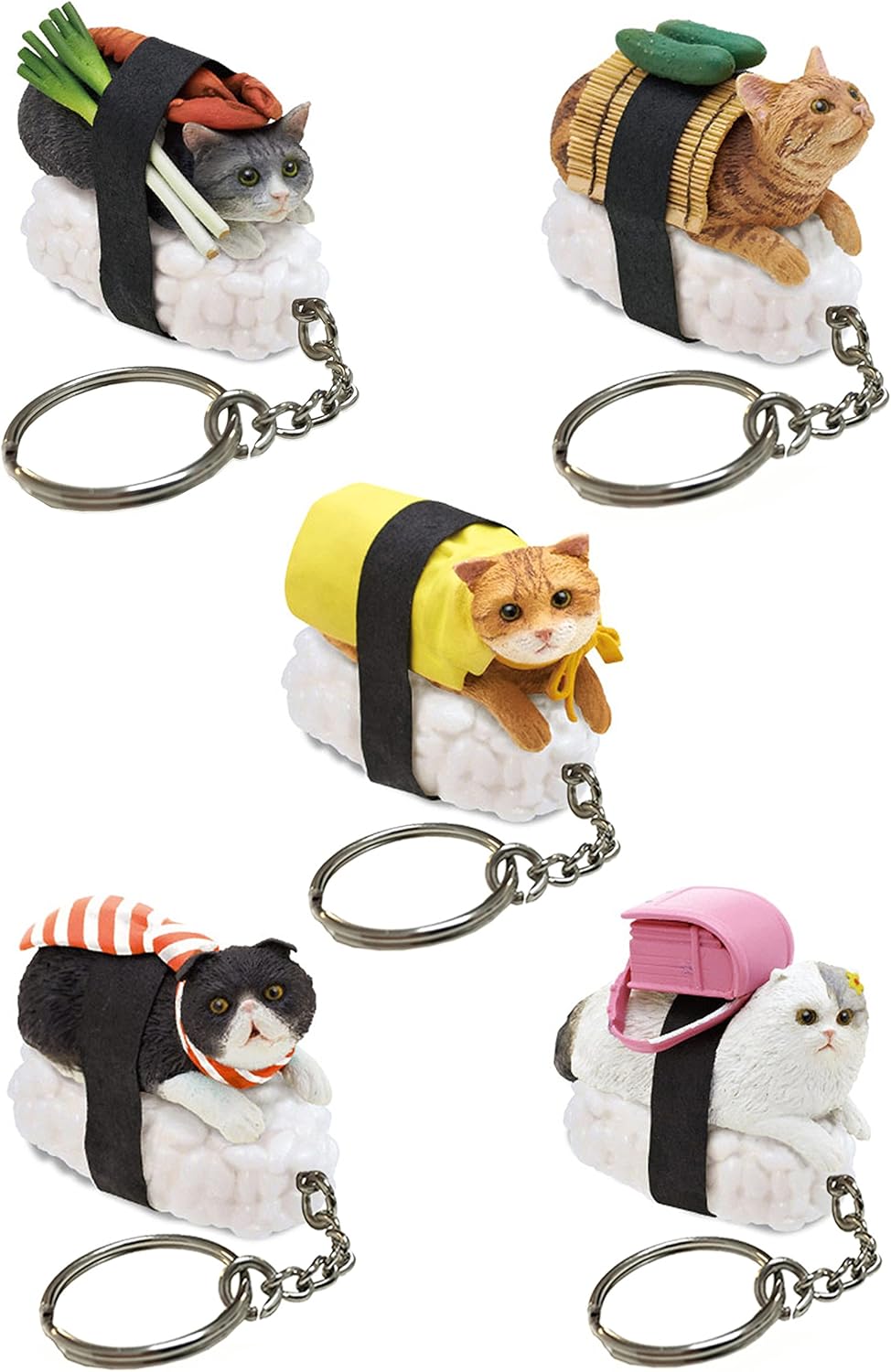 Sushi Cat Clever Idiots Nekozushi Keychain - Blind Box Includes 1 of 5 Collectable Figurines - Features a Detachable Keyring (Version 1)