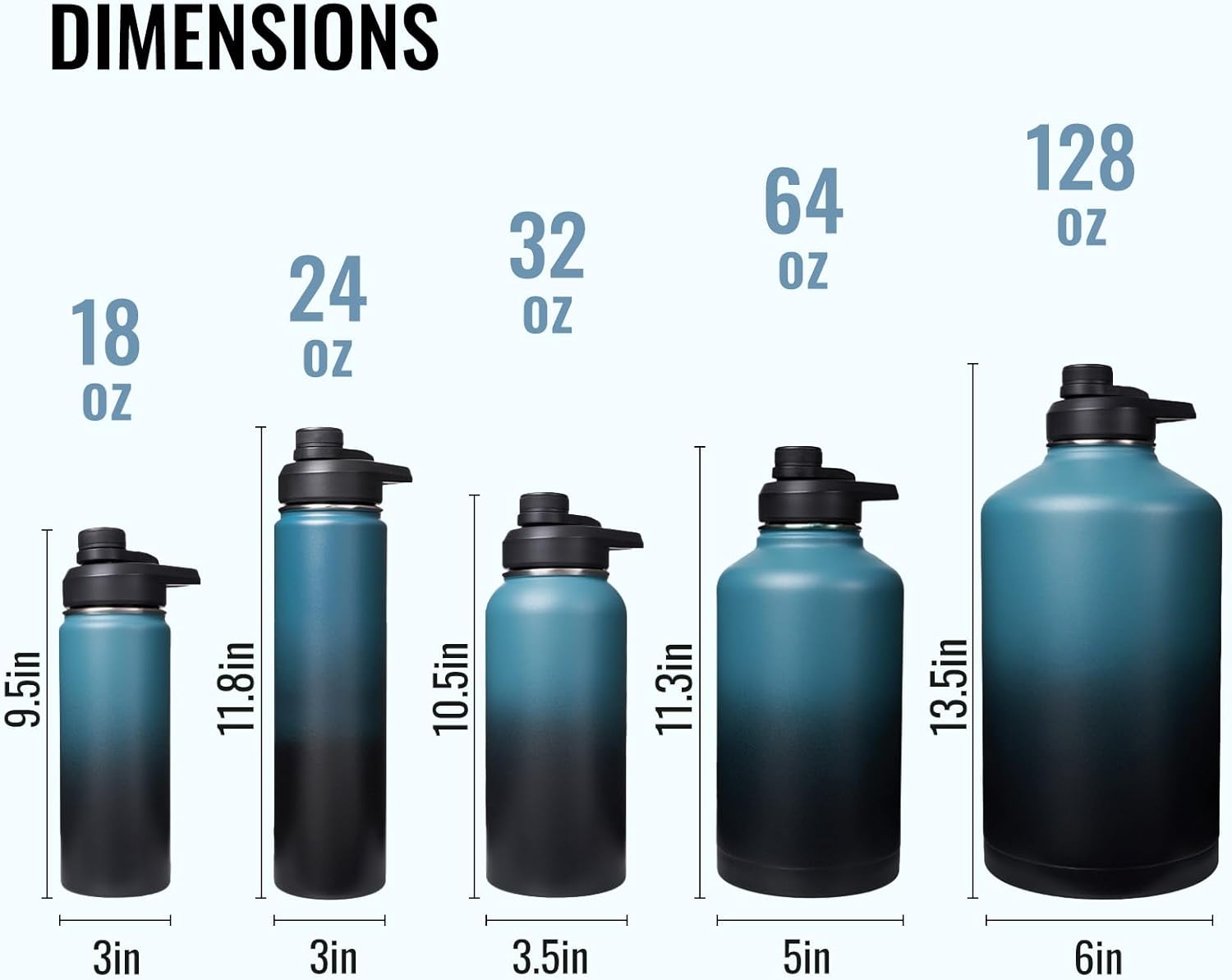 24 oz Insulated Water Bottle with Handle, 304 Stainless Steel Water Bottles with Wide Mouth, Double Wall Vacuum Sports Water Bottle, BPA Free, Keep Cold and Hot, Blue&Black