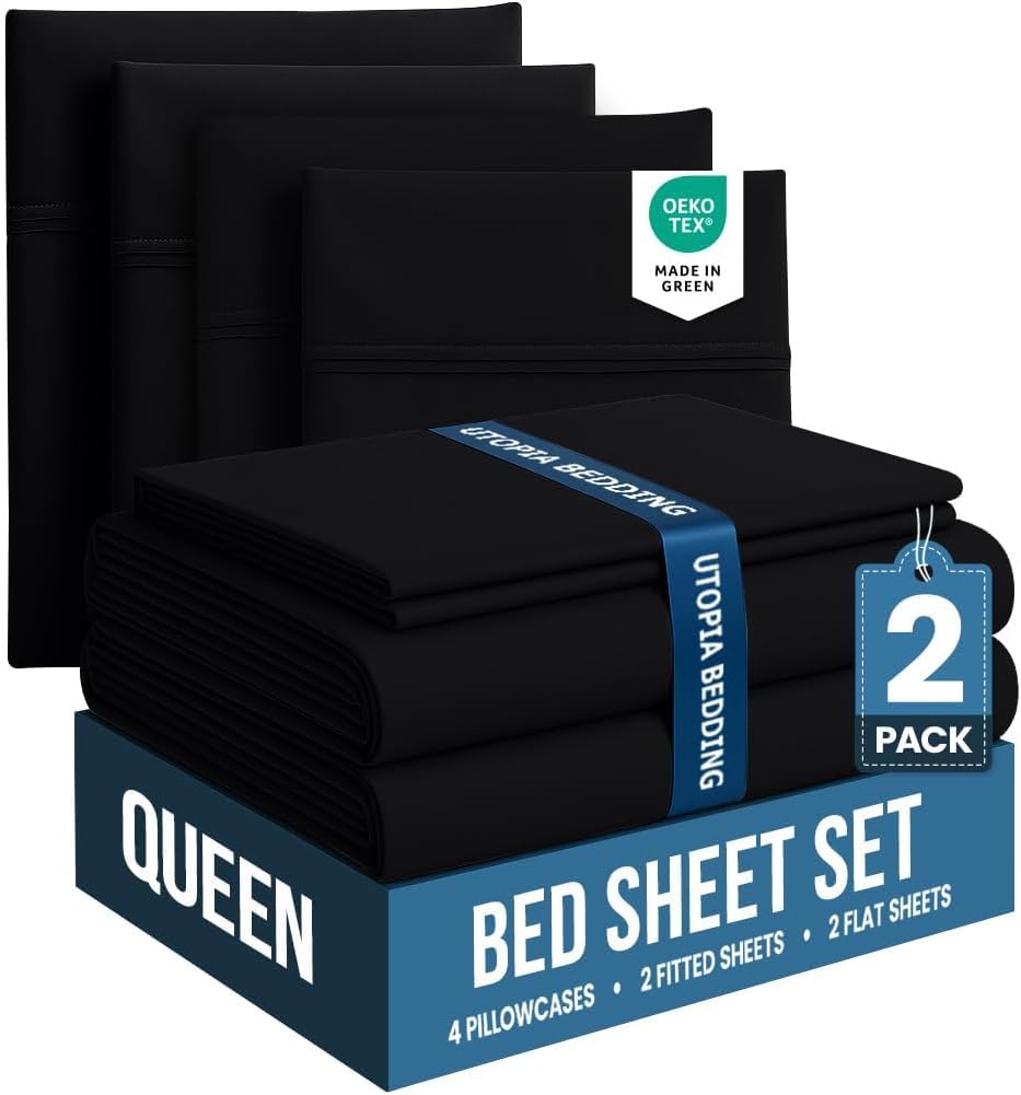 Utopia Bedding Queen Size Sheet Set – 4 Piece Bed Sheets, Soft and Breathable Microfiber, Includes 1 Fitted Sheet, 1 Flat Sheet and 2 Pillowcases – Oeko Tex (Grey)