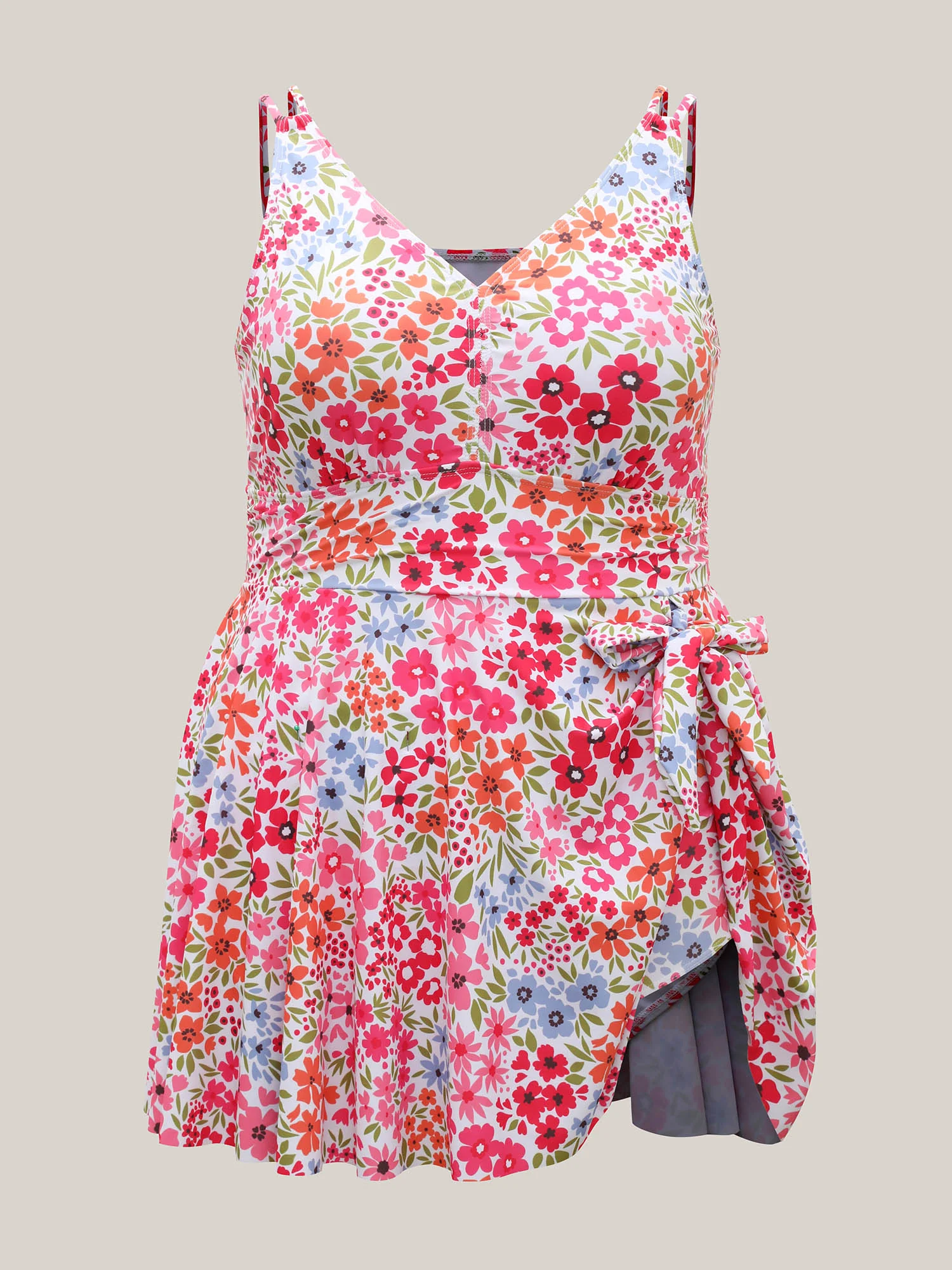 Knotted Blooming Floral Print Swim Dress