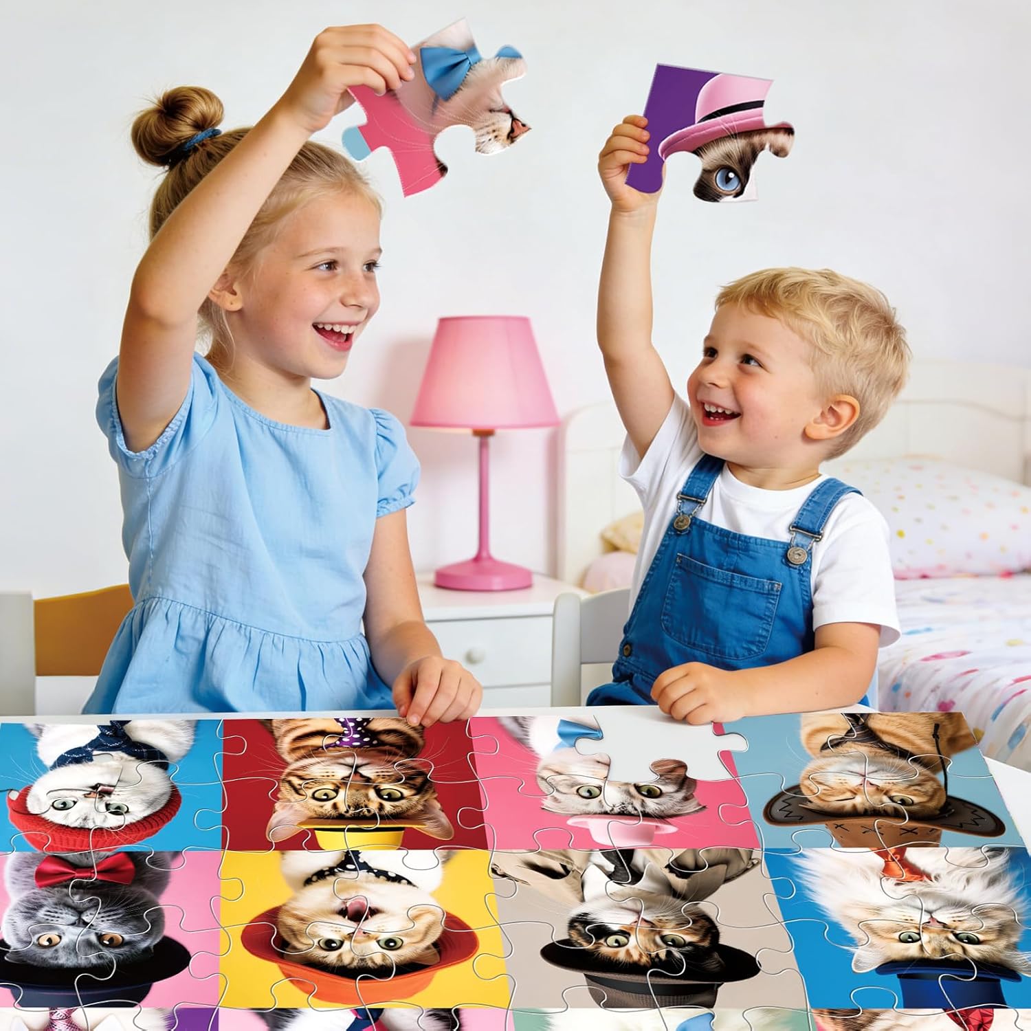 Jumbo Floor Puzzle for Kids,48 Piece Cat Jigsaw Puzzles,Pet Learning Educational Toys for Toddlers Ages 3-5,Children Gift for Boy Girl Ages 4-8