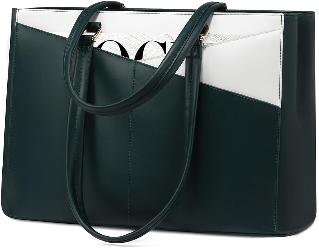 LOVEVOOK Laptop Tote Bag for Women 15.6 Inch Waterproof Leather Computer Bags Business Office Work Briefcase Black