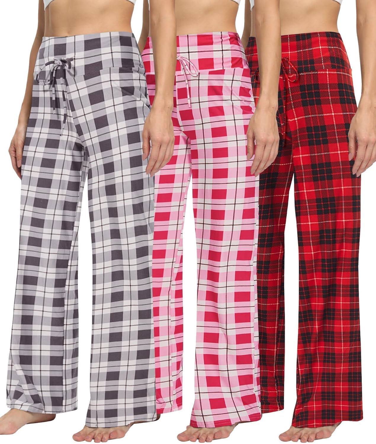 TNNZEET 3 Pack Women's Wide Leg Pants with Pockets - Casual Loose Yoga Trouser Pants Sweatpants Palazzo Lounge Pajama Pants