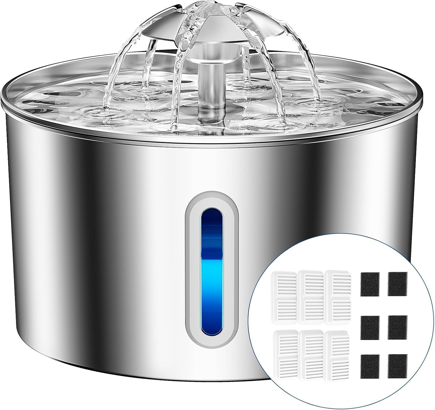 Cat Water Fountain Stainless Steel - 74oz/2.2L Pet Gift Dog Water Dispenser Automatic Silent Cats Dispenser for Drinking Indoor Metal Kitty Spout Fountains with 3 Filters & 3 Sponges Cat Dogs Gifts