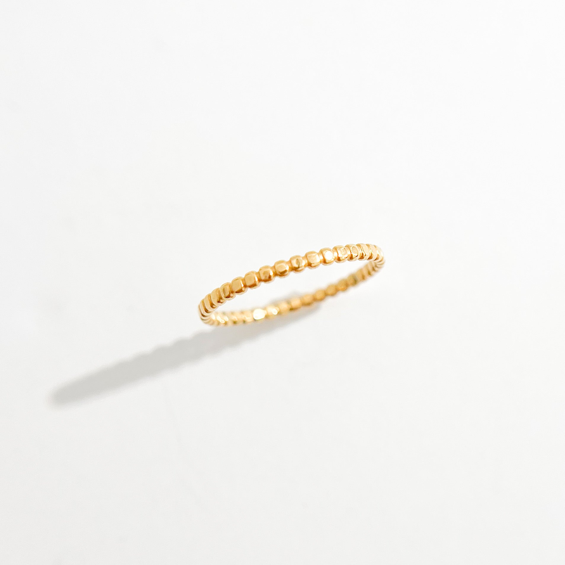 Thin Beaded Band Gold Ring
