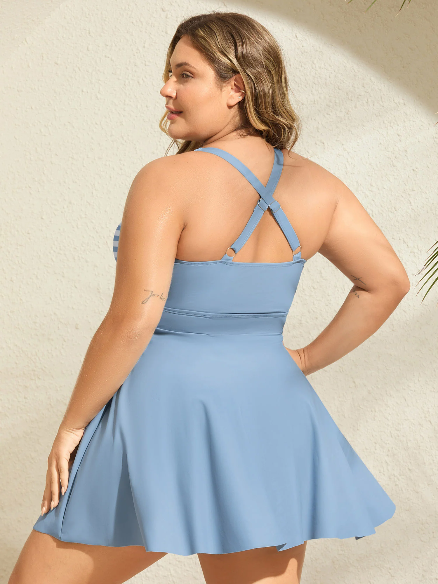 Stripes Patchwork Tie Knot Cross Straps Swim Dress