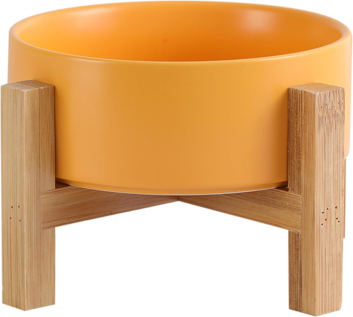 Elevated Ceramic Cat Bowl - Cat Food Bowl with Bamboo Stand - Raised Dog Dish for Puppies - Anti Vomiting, Stress Free - 13.5 oz / 400 ml - White