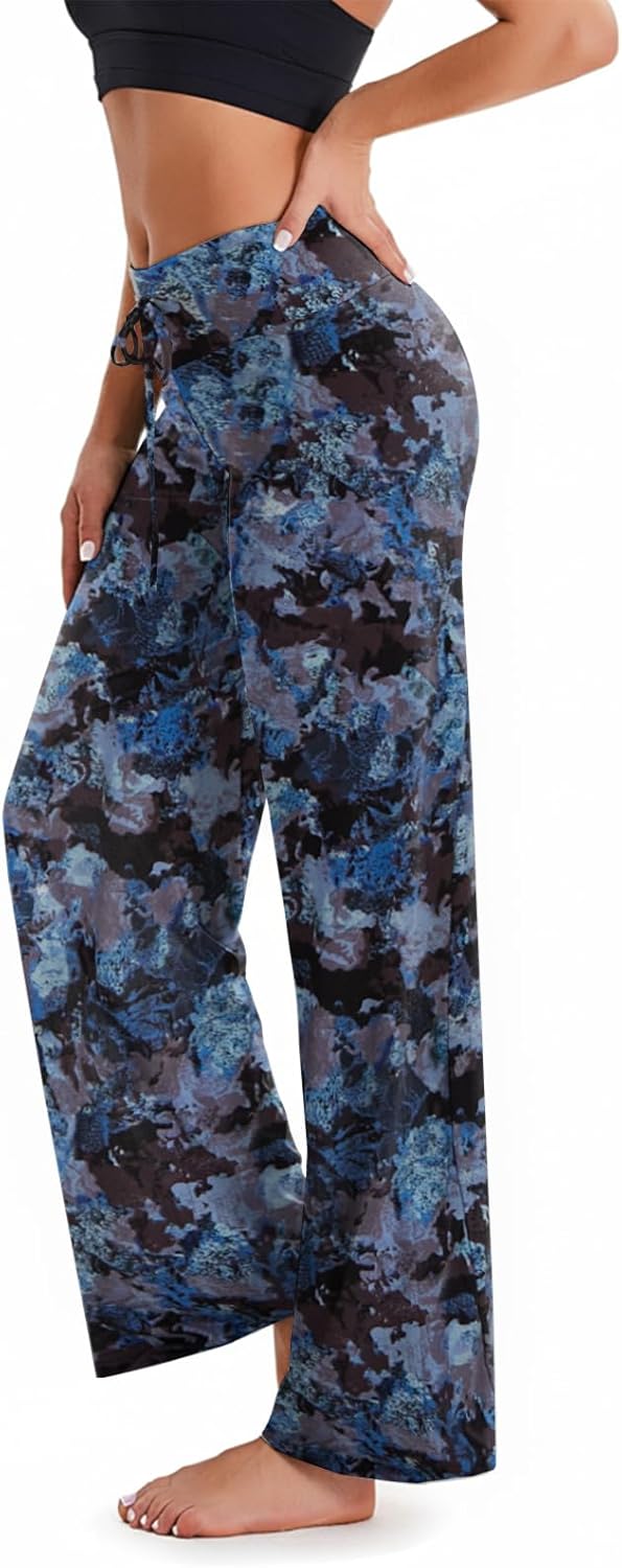 TNNZEET 3 Pack Women's Wide Leg Pants with Pockets - Casual Loose Yoga Trouser Pants Sweatpants Palazzo Lounge Pajama Pants