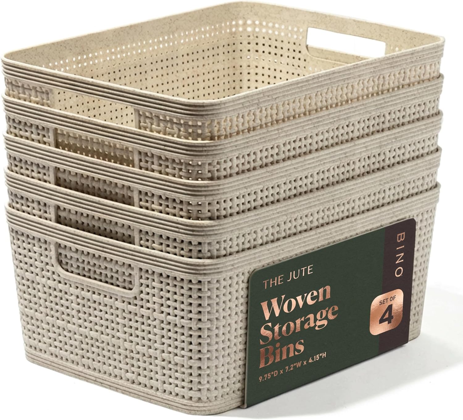 BINO | Woven Plastic Basket | Small (Natural), 5-Pack | THE JUTE COLLECTION | Home Organization, Space - Saving Storage, Stylish Design | Jute Basket | Plastic Storage Basket