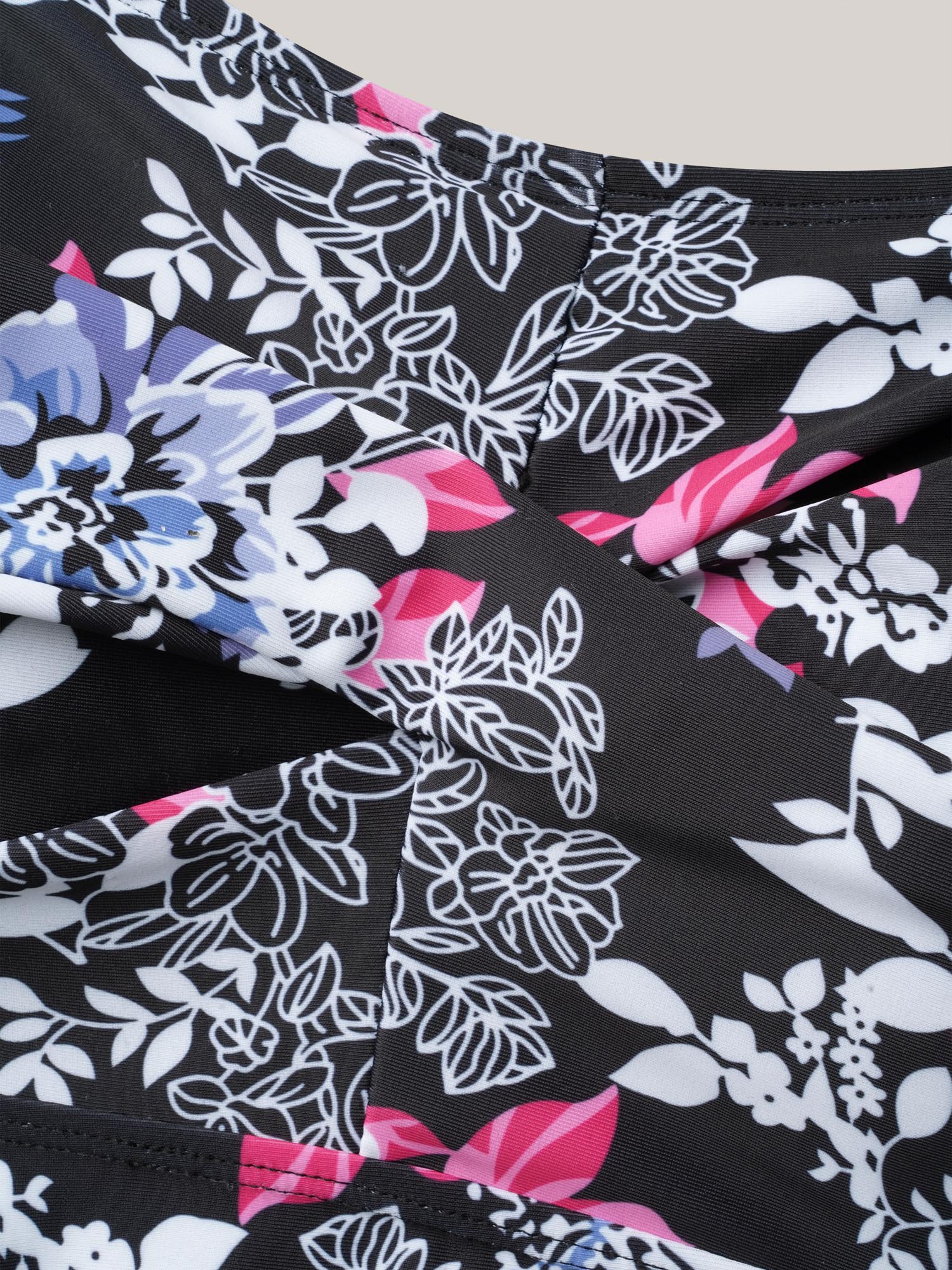 Floral Color-Block Twist Front Swim Dress