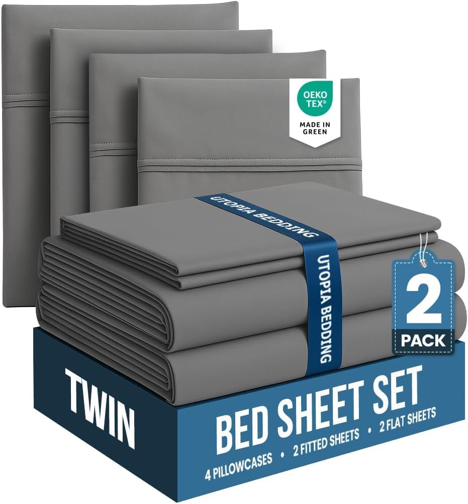 Utopia Bedding Queen Size Sheet Set – 4 Piece Bed Sheets, Soft and Breathable Microfiber, Includes 1 Fitted Sheet, 1 Flat Sheet and 2 Pillowcases – Oeko Tex (Grey)