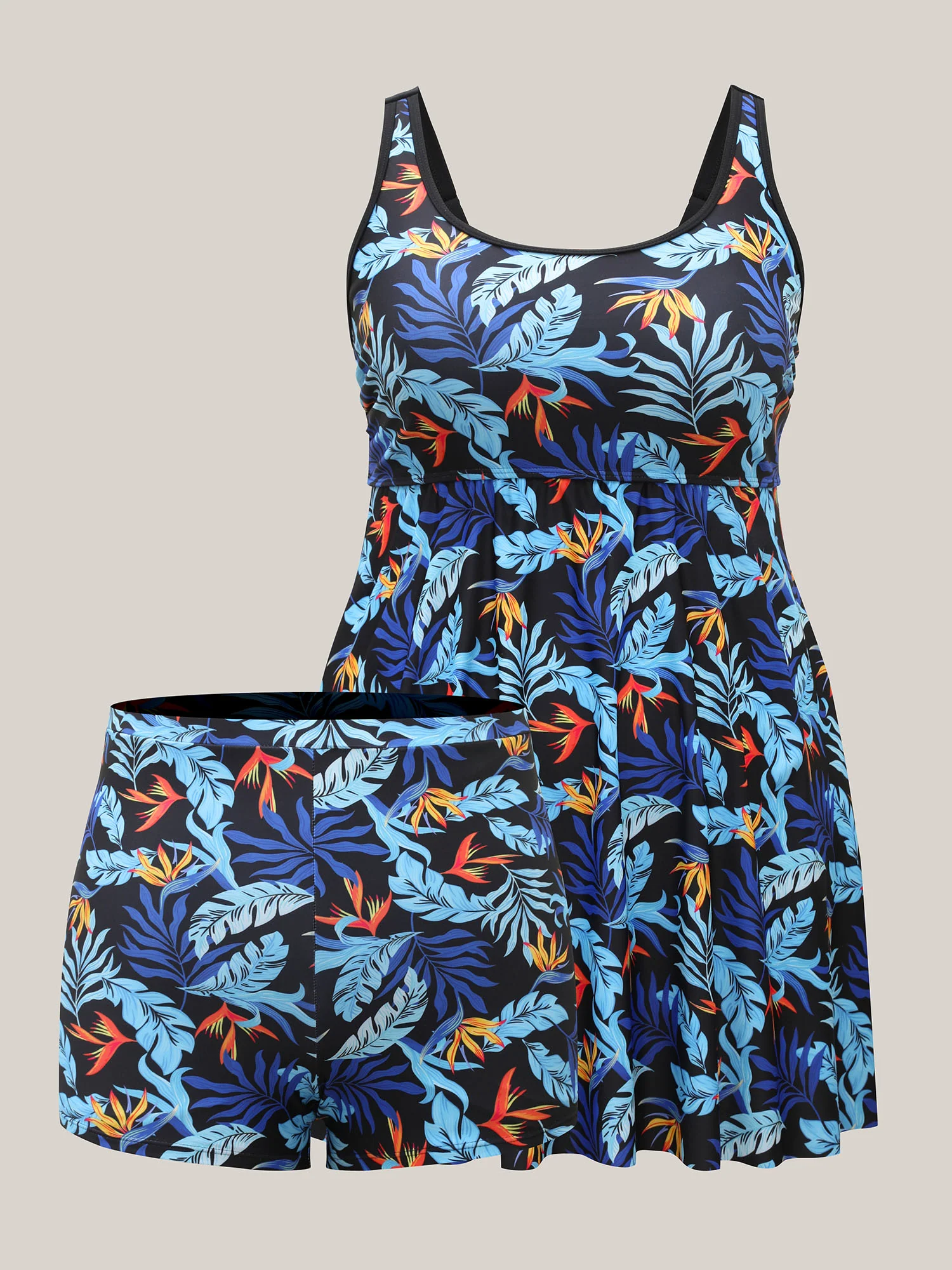 Tropical Leaf Fit Flare Swim Dress