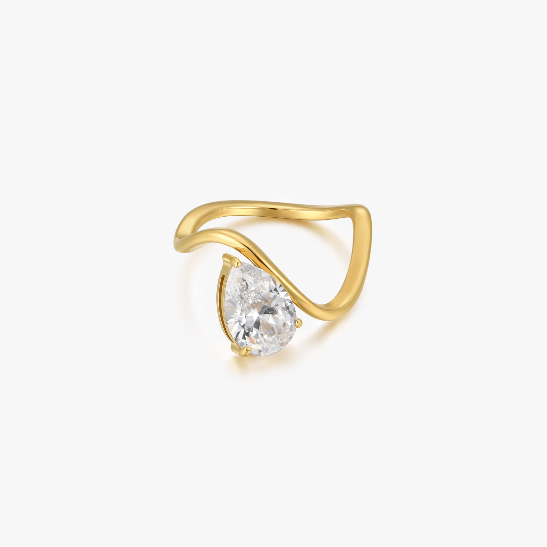 Wave Tear Drop Gem Ring