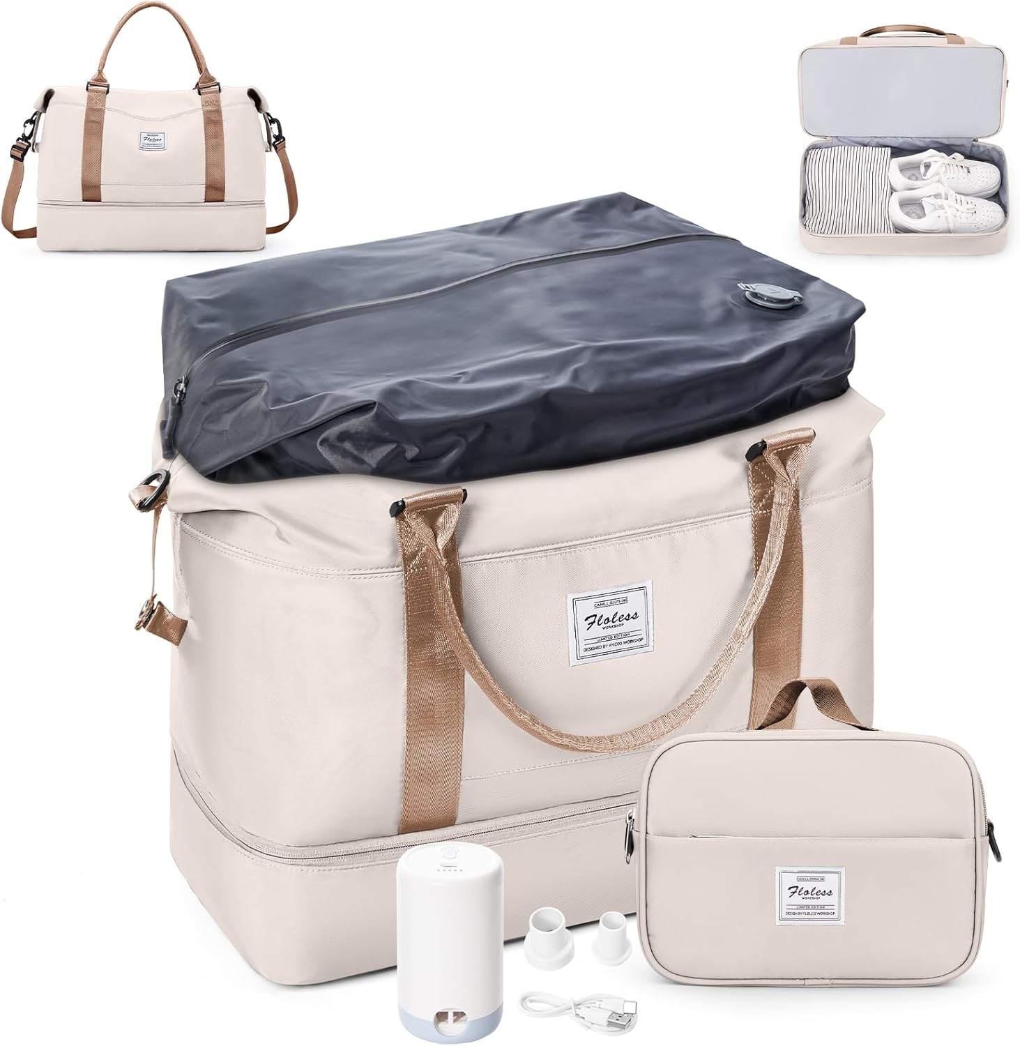 Weekender Bags for Women,Personal Item Travel Bag with Shoes Compartment,Overnight Travel Duffel Bag with Toiletry Bag