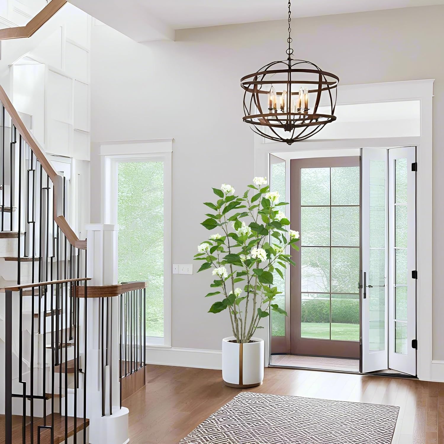 5ft Artificial Hydrangea Tree - Real Touch Silk Flowers & Adjustable Branches - Lifelike Faux Potted Plant for Indoor Living Room, Wedding, Porch, Farmhouse Home Decor