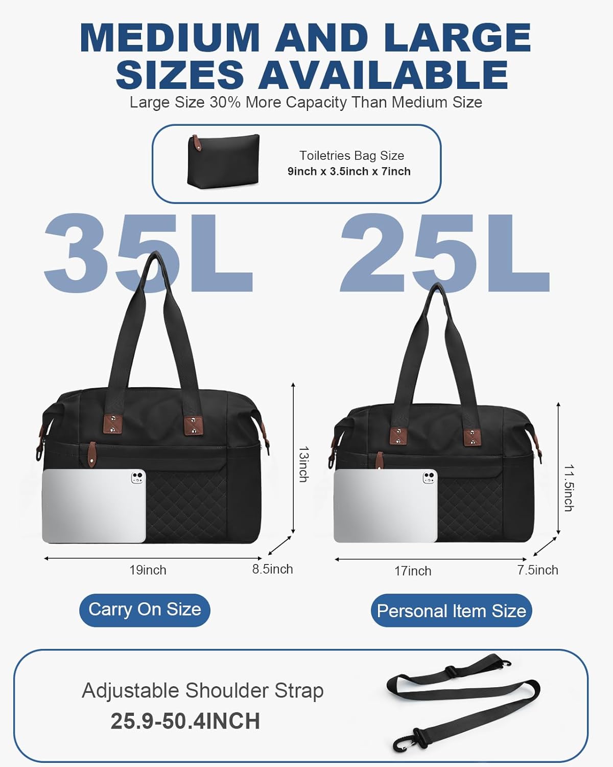 Travel Duffle Bag, Waterproof Weekender Overnight Hospital Bags for Women Men with Toiletry Bag Lightweight Carry on Personal Item Duffle Gym Bag for Travel, Airplanes, Sports
